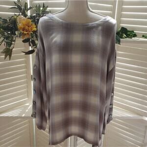 SOFT SURROUNDINGS BROWN/LIGHTBLUE BUTTON PLAID MED